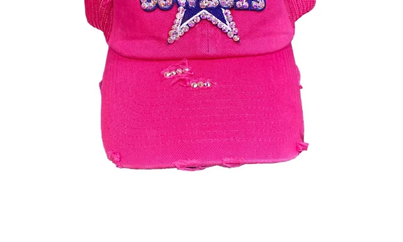 Distressed Dallas Cowboys Truckers Cap In Hot Pink