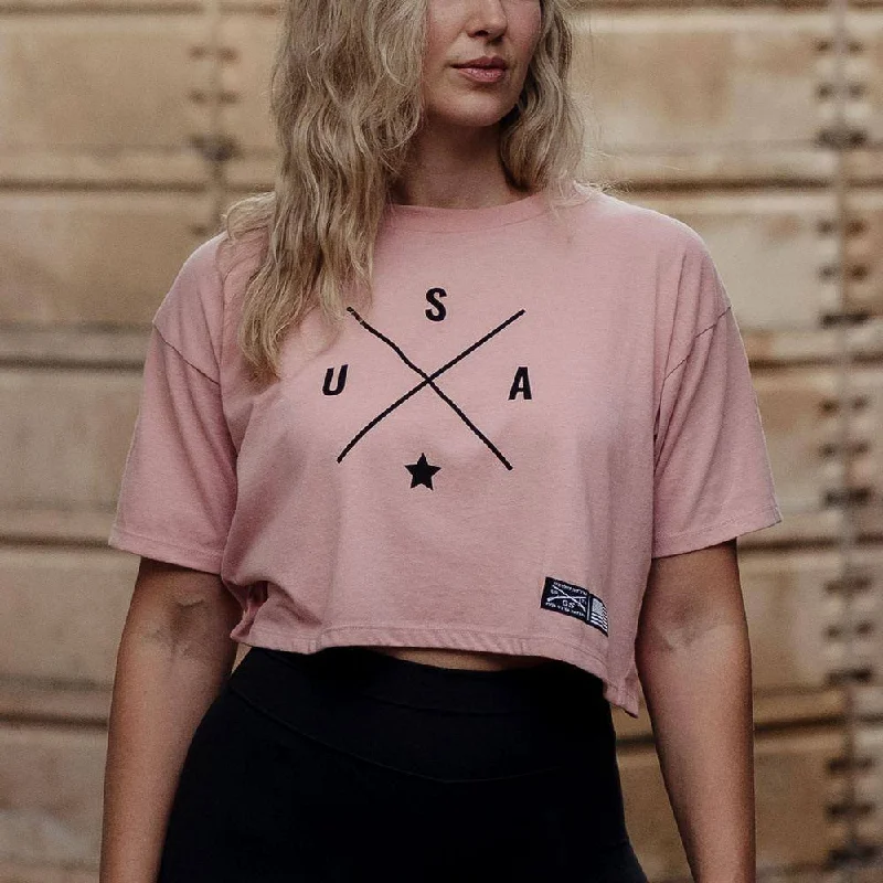 Women's Simple USA Cropped T-Shirt - Desert Pink