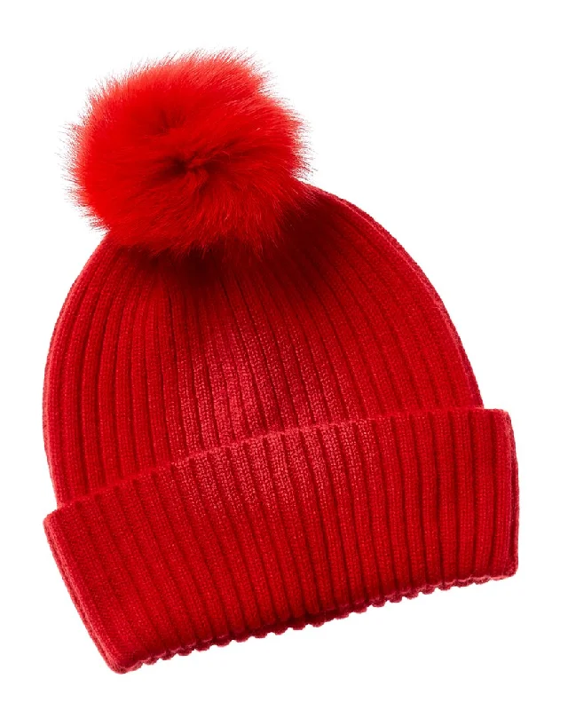 sofiacashmere Cashmere Ribbed Hat with Pom