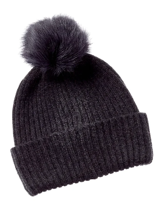 sofiacashmere Cashmere Ribbed Hat with Pom