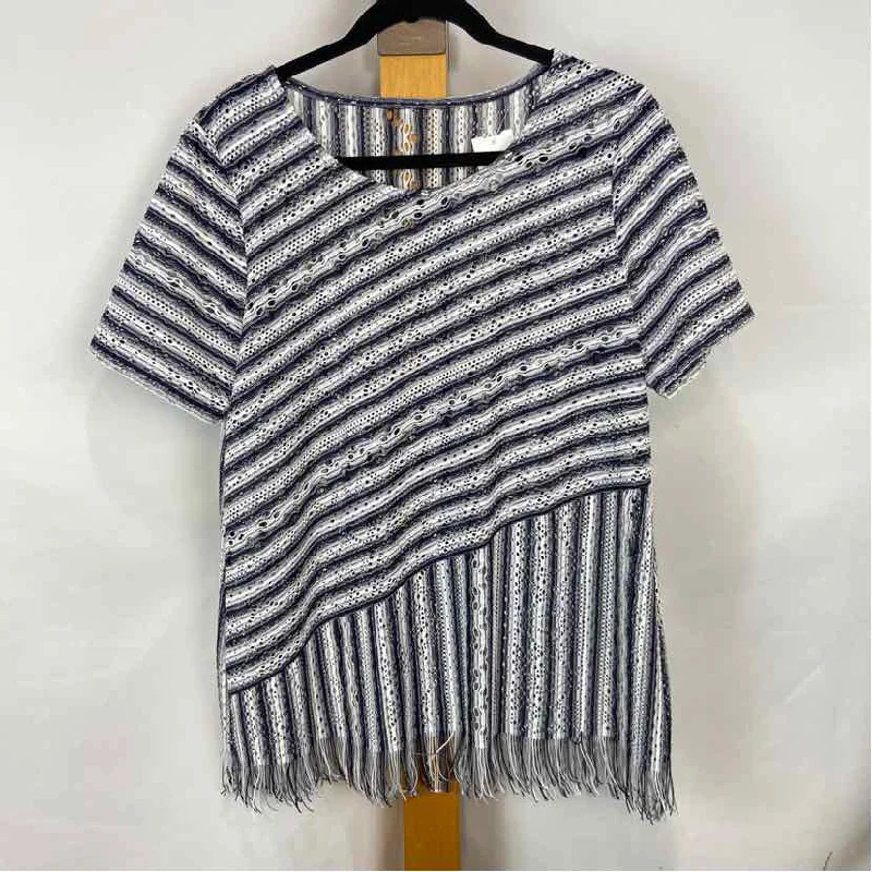 Unbranded Women's Size L Navy Stripe Short Sleeve Shirt