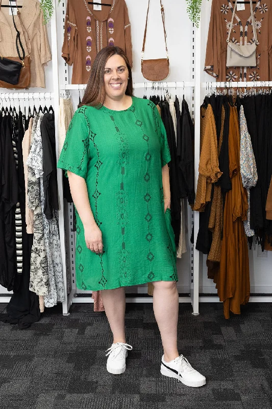 Bright Green -Aztec Marley Shift Dress