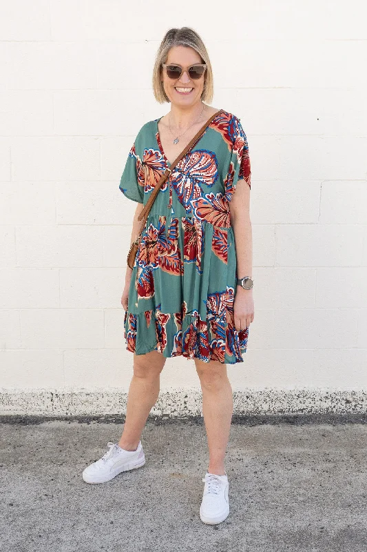 Teal & Rust Leaf - Boho Loose Kara Tunic