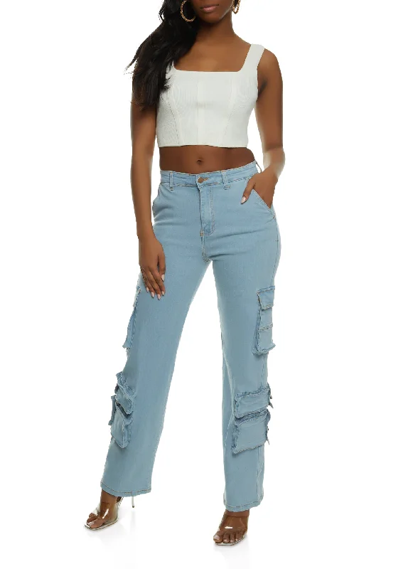 Denim Wide Leg Cargo Jeans