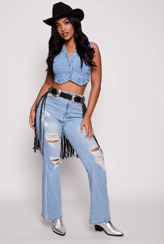 WAX High Waisted Distressed Flare Jeans