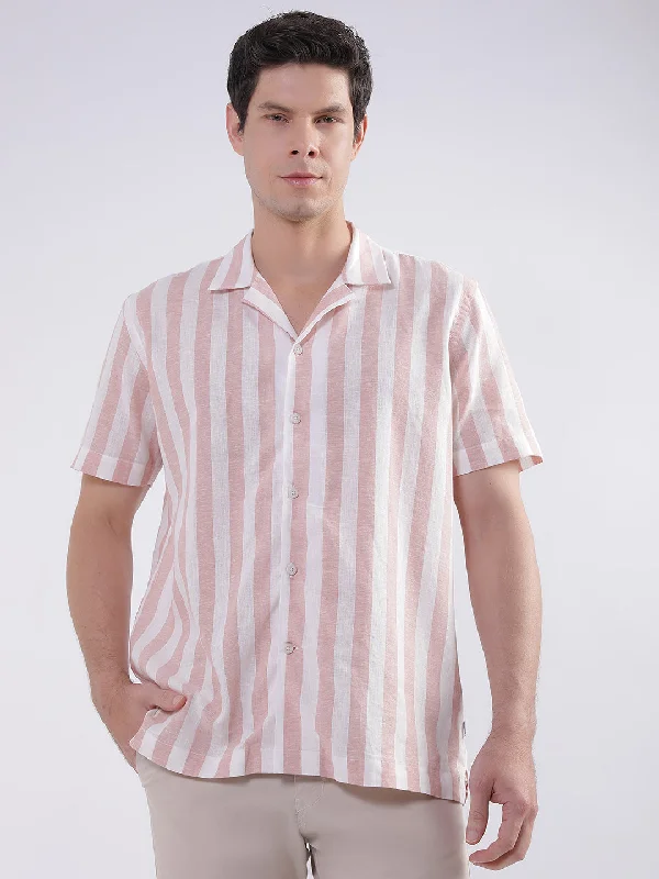 Lindbergh Dark Pink Coral Fashion Striped Slim Fit Shirt