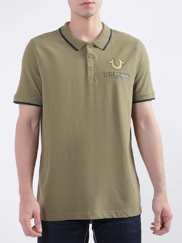 True Religion Olive Fashion Logo Regular Fit Polo T-Shirt