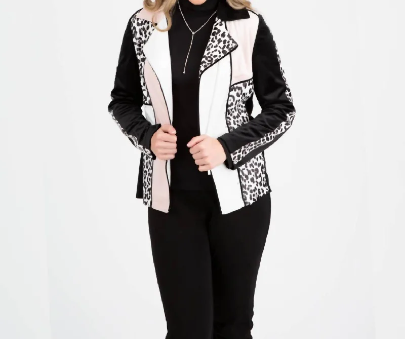 Mixed Snow Leopard Jacket In Black Pink White