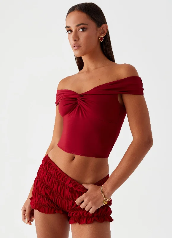 Trixie Twist Off Shoulder Top - Maroon