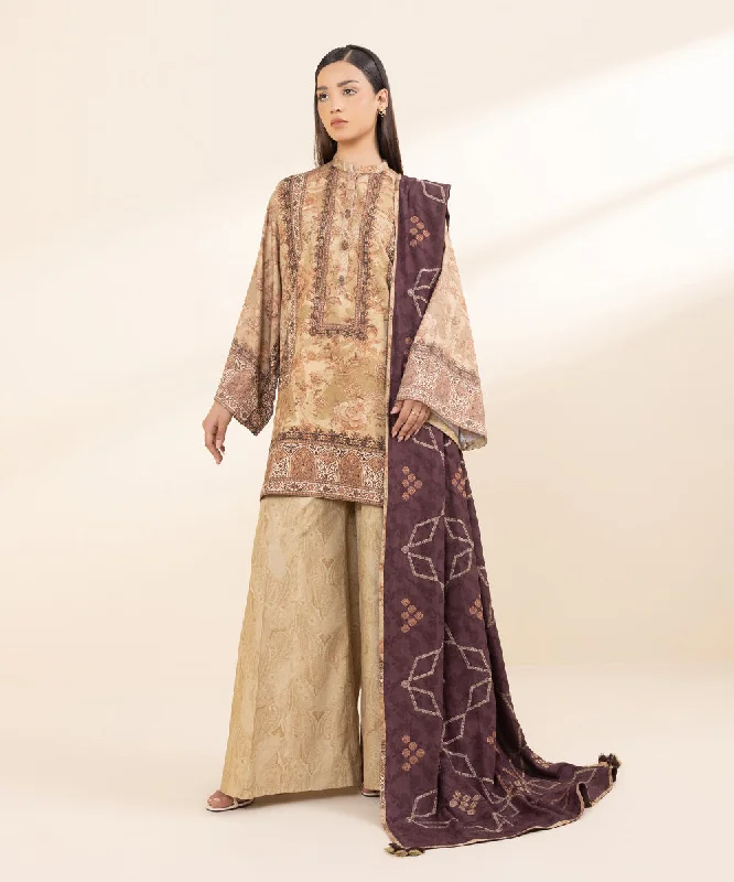 3 Piece - Embroidered Linen Jacquard Suit