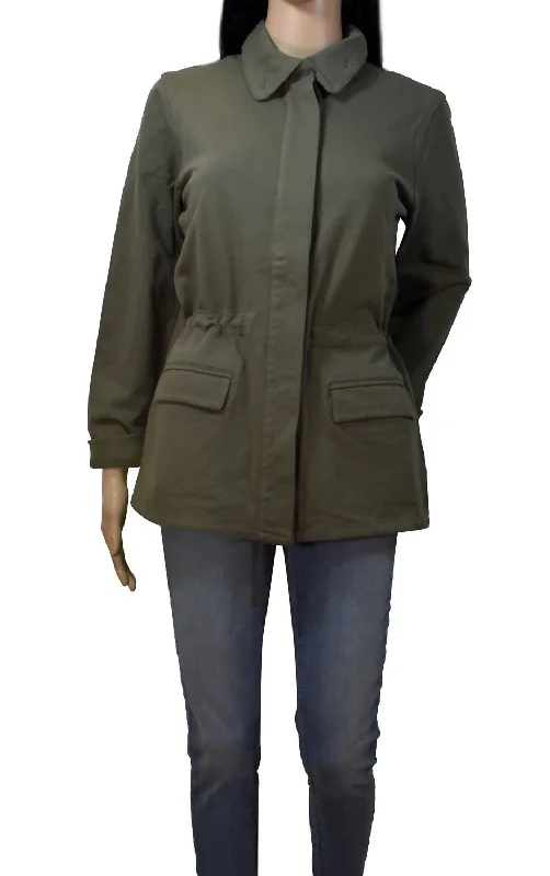 Women Argn Drawstrings Lightweight Jacket In Army Green