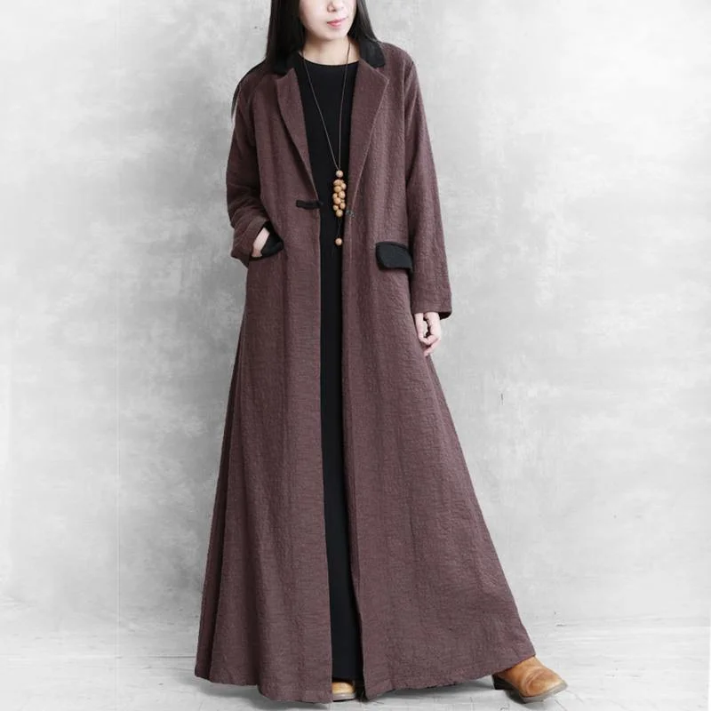 Women patchwork collar Fashion outfit chocolate baggy coat fall