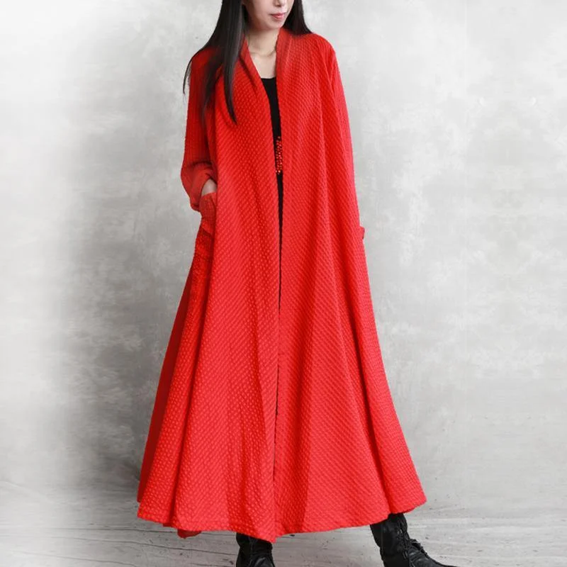 Women patchwork pockets top quality box coat red silhouette outwears fall