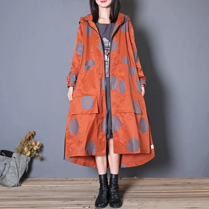 women red dotted coat for woman oversize long coats fall coat hooded pockets