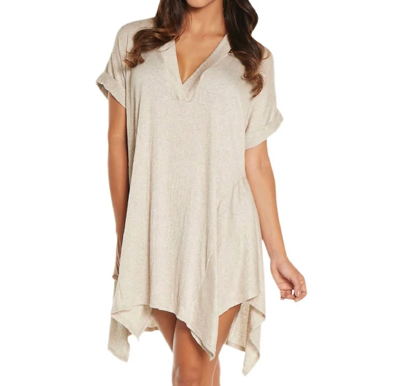 Corbel V-Neck Shirt Dress In Taupe