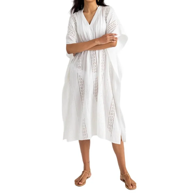 Eyelet Maxi Caftan In White