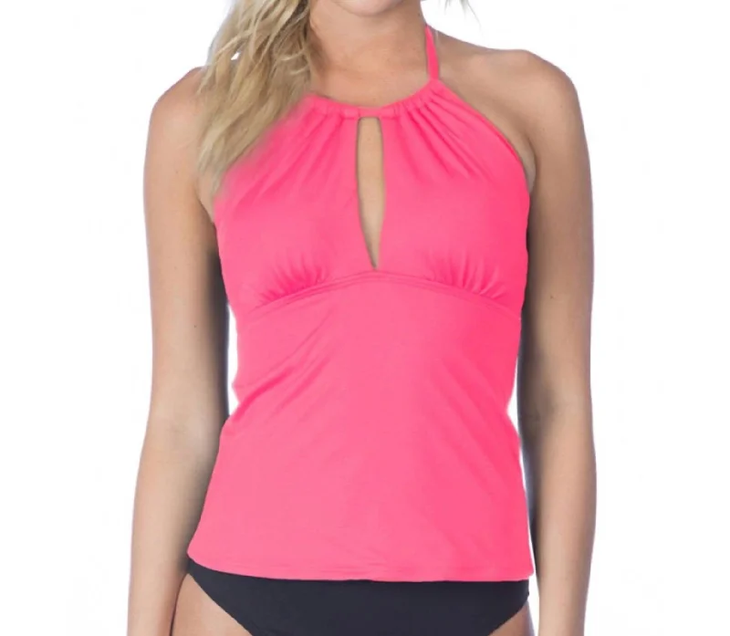 Island Goddess Keyhole High Neck Tankini Top In Watermelon