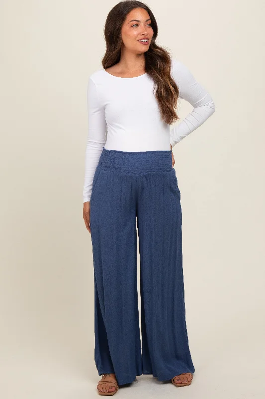 Navy Wide Smock Waist Maternity Pants