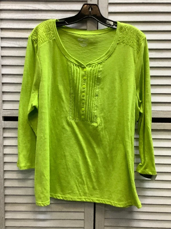 Top 3/4 Sleeve By Kim Rogers In Green, Size: Xl