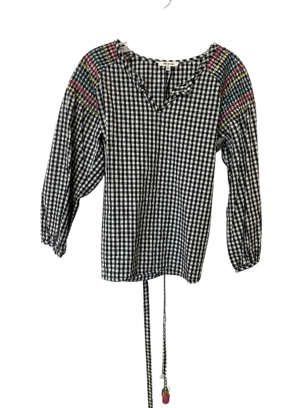 Top Long Sleeve By Madewell In Checkered Pattern, Size: M