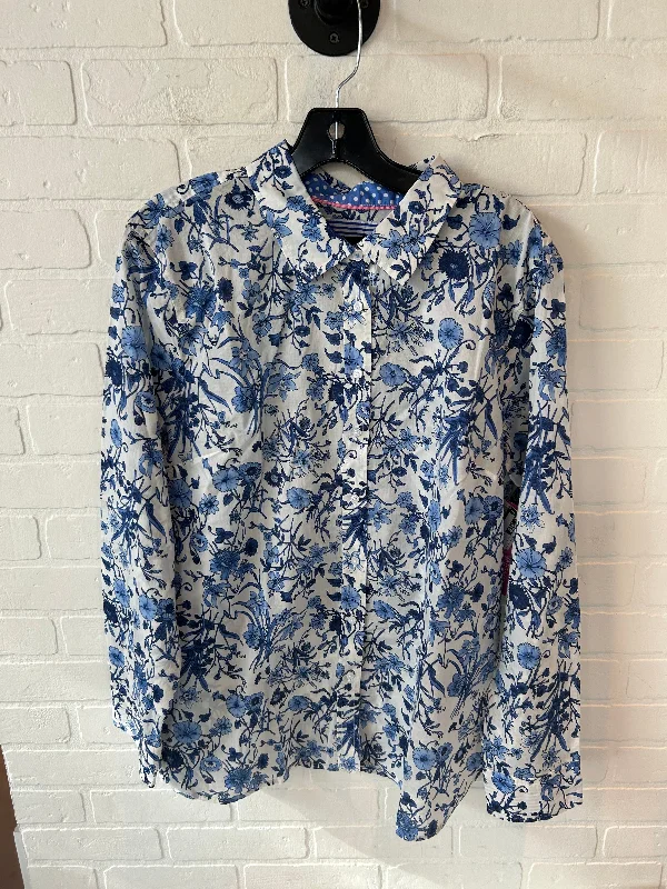 Top Long Sleeve By Talbots In Blue & White, Size: Xl