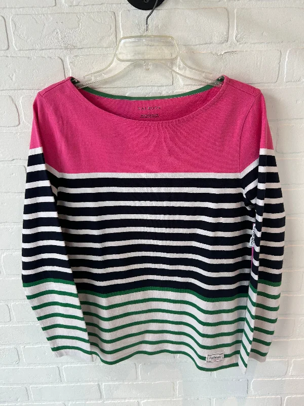 Top Long Sleeve By Talbots In Pink & White, Size: L