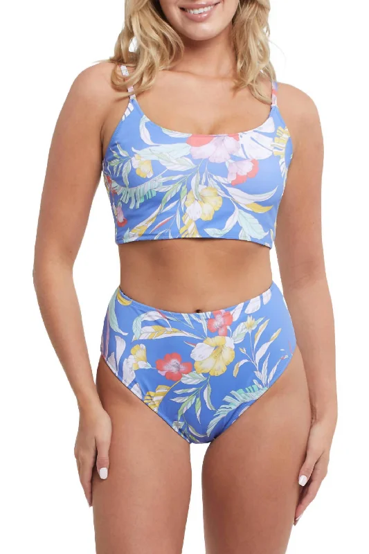 Wave Floral Reversible 2 Piece Swimsuit In Blue/cream