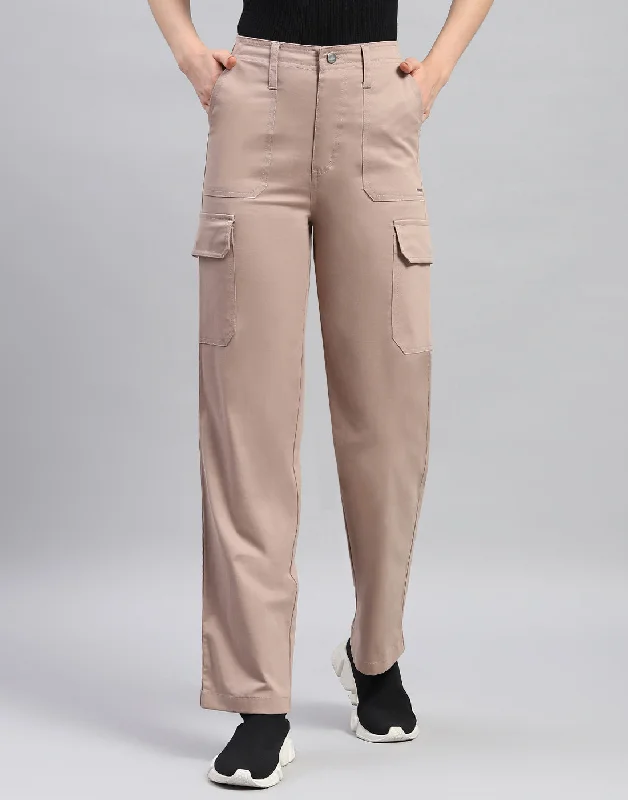 Women Khaki Solid Straight Fit Cargo