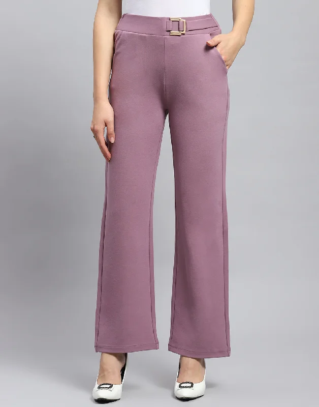 Women Mauve Solid Regular Fit Trouser