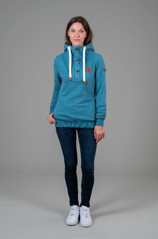 Jas Peacock Blue Button Neck Hoodie