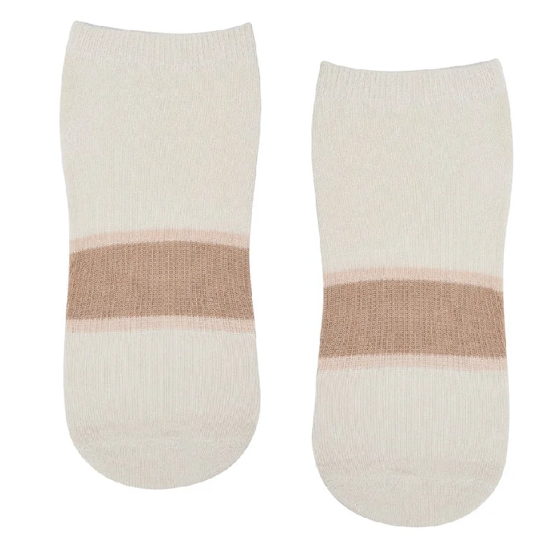 Classic Low Rise Grip Socks - Cocoa Stripes (Barre / Pilates)