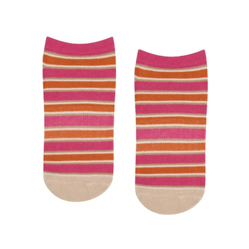 Classic Low Rise Grip Socks - Pink & Orange Stripes (Barre / Pilates)