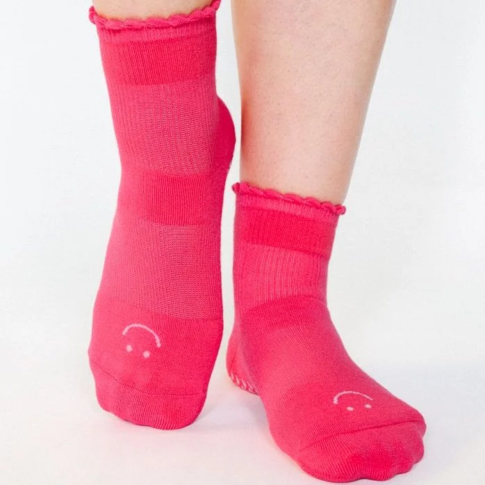 Happy Ankle Grip Socks - Melon Pink (Barre/Pilates)