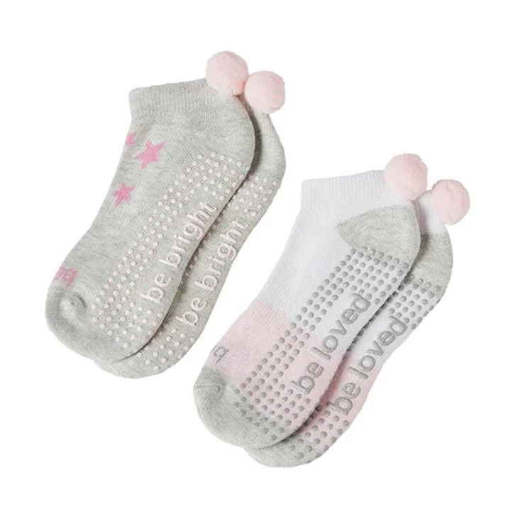 Kids 2 Pack  - Pom Pom Penelope Grip Socks (Barre / Pilates)