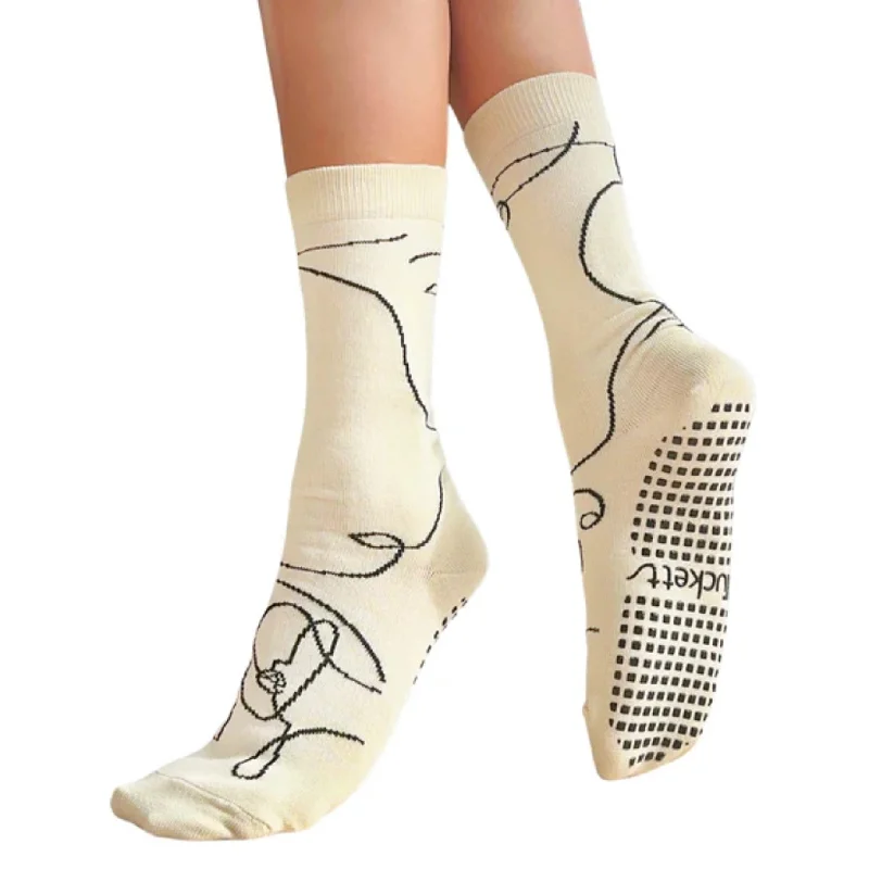 Crew Closed Toe Grip Socks - Ella Off-White (Barre / Pilates)